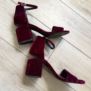 Alexander Wang Abby Bordeaux Burgundy Velvet Notch Cut Out Heel Sandals
